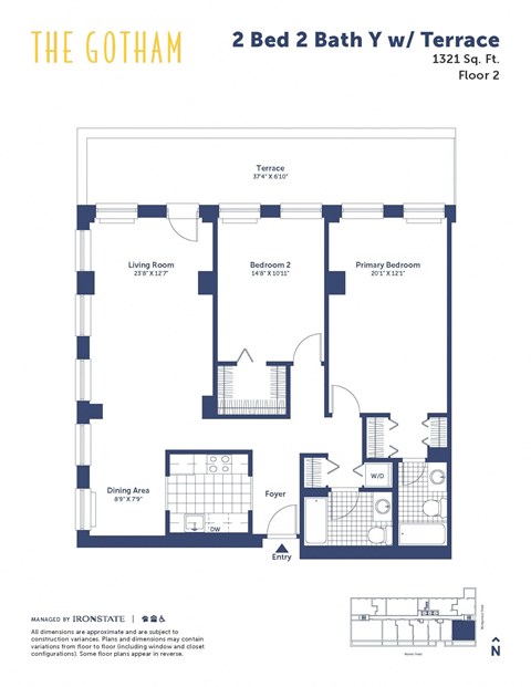 Floor plan for 2 beds, 2 baths, 1321 sqft